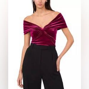 NWOT Parker Solid-Color Ruched Off-the-Shoulder Fuchsia Velvet Top Size Medium